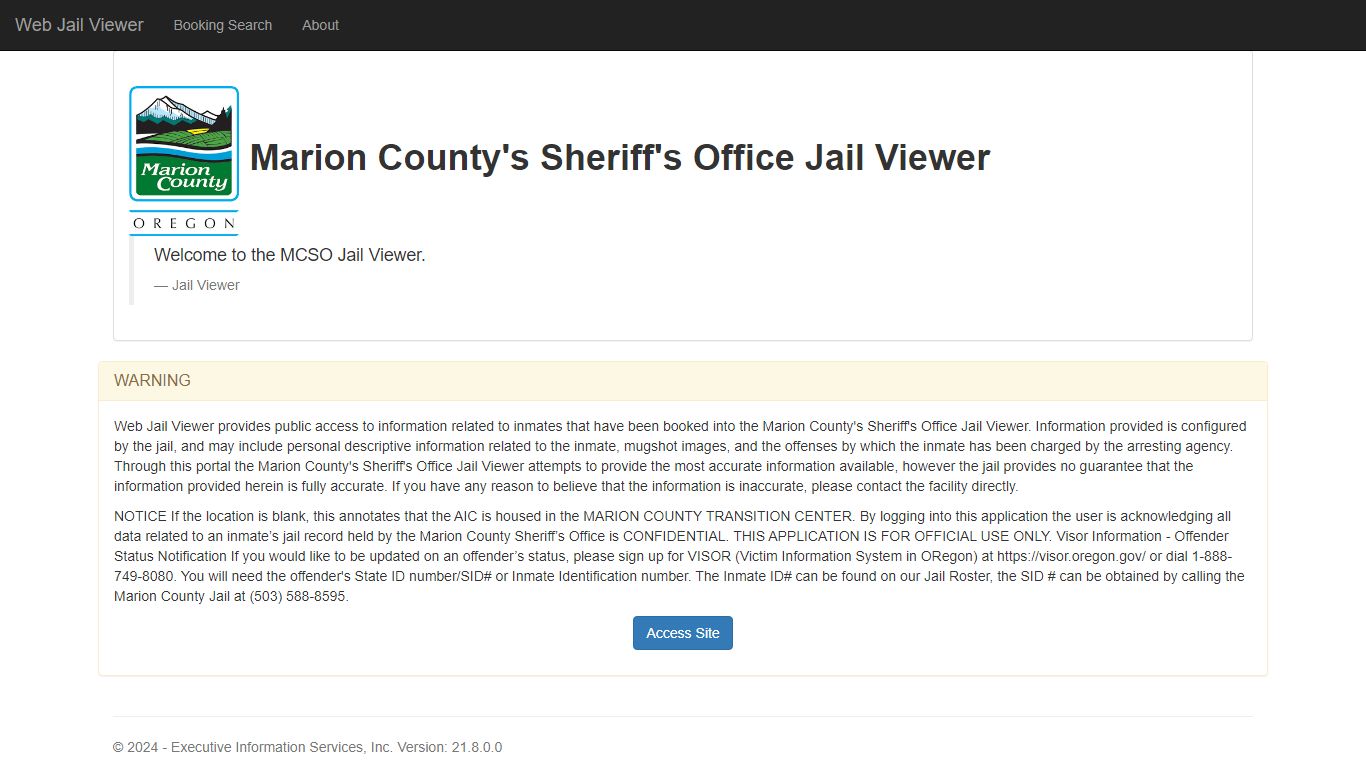 Marion County, Oregon - Home Page - Web Jail Viewer