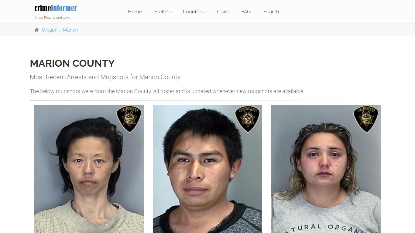 Crime Informer Mugshots and Arrest Reports for Marion